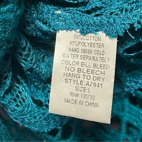 UMGEE Crochet Knit Tunic Cover-Up Womens L Boho Beach Hippie Turquoise Blue - Picture 8 of 16